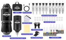 Wireless Tattoo Pen Machine Kit Complete with Power Supply Cartridge Ink Needles