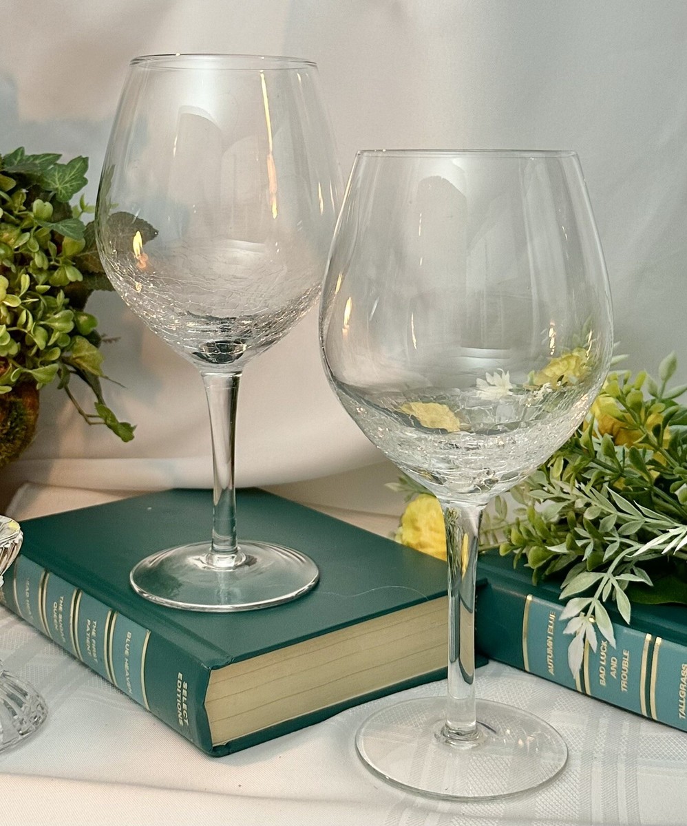 Pier Crackle Clear Red Wine Glasses Blown Glass Vintage Large