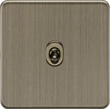 KNIGHTSBRIDGE SCREWLESS FLATPLATE LIGHT SWITCHES & SOCKETS ANTIQUE BRASS RANGE