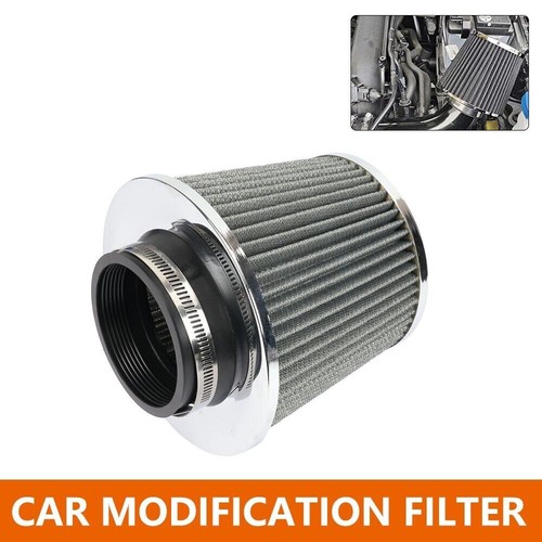 3" 76mm High Flow Inlet Cold Air Intake Cone Replacement Dry Air Filter Silver - Foto 10 di 13