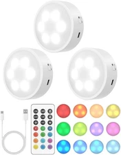 Puck Lights with Remote, 13 RGB Colors LED Under Cabinet Lights, Rechargeable Ba