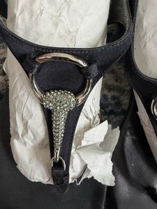 Gucci Black Leather Strappy Sandals Jeweled Metal Ring Buckle Women's Size 7   