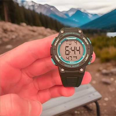 Marathon By Timex 50m Black Blue Digital Quartz ChronoAlarm Mens