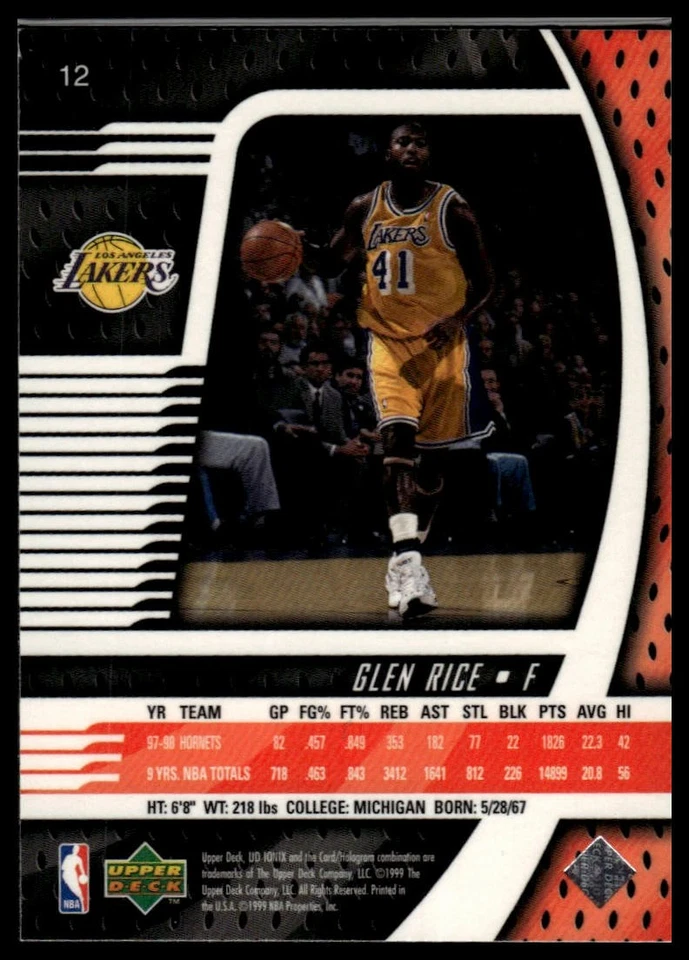 1998-99 Upper Deck Ionix #12 Glen Rice - Image 2 of 2