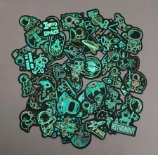 Glow In The Dark Astronaut Rockets Space Stickers 25 Pieces Waterproof 