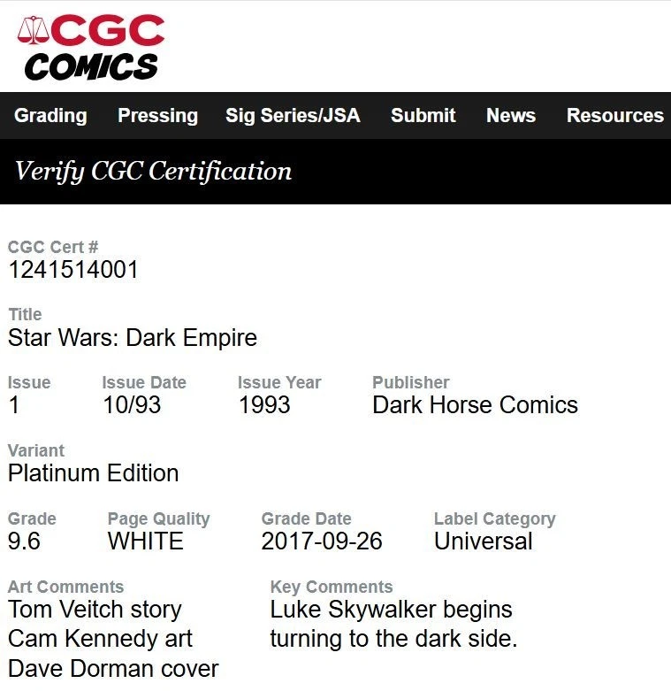 Star Wars 1-6 1993 Dark Empire Platinum Limited Edition CGC 9.6/9.8 FreeShipping - Image 3 of 4