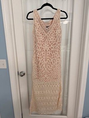 Vintage Carole Little Petite 6 Peach Lace Lined Maxi Dress Sleeveless 90s