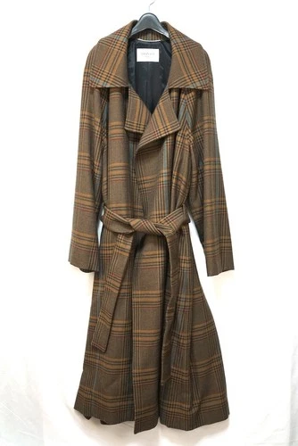 SAINT LAURENT PARIS Prince of Wales Glen Check Wool Raglan Coat Beige Marron T1 - product listing photo