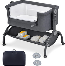 Baby Bassinet, 3-In-1 Rocking Bassinet W/Storage Basket, Double-Lock Design, 7 A