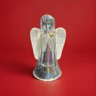 Vintage Fenton Clear Iridescent Praying Angel With Textured Wings & Gold Bird
