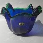 Large Vintage Murano Glass Bowl Blue Green Art Glass Italy White Cristal