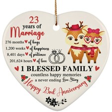 Happy 23rd Anniversary Heart Ornament Funny Deer 23 Year Marriage Christmas Gift