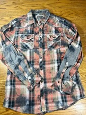 BKE Pearl Snap Shirt Mens Large Standard Fit Plaid Western Roll Tab Sleeve