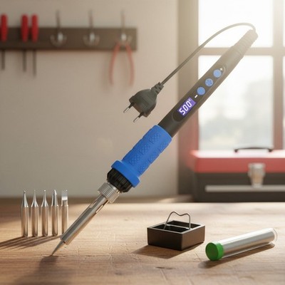 Lötkolben Set LCD Display 100W einstellbare Temperatur 5 Lötspitzen Blau