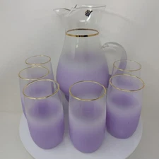 West Virginia Glass Co Mid Century Blendo Purple Lavender Pitcher & Glasses Set