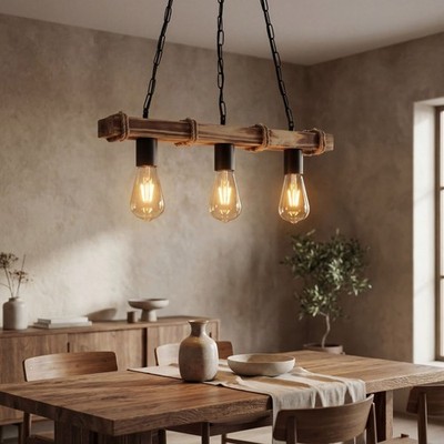 Hängelampe geflammtes Holz B: 50 cm Balken für 3x E27 Pendelleuchte Esstisch