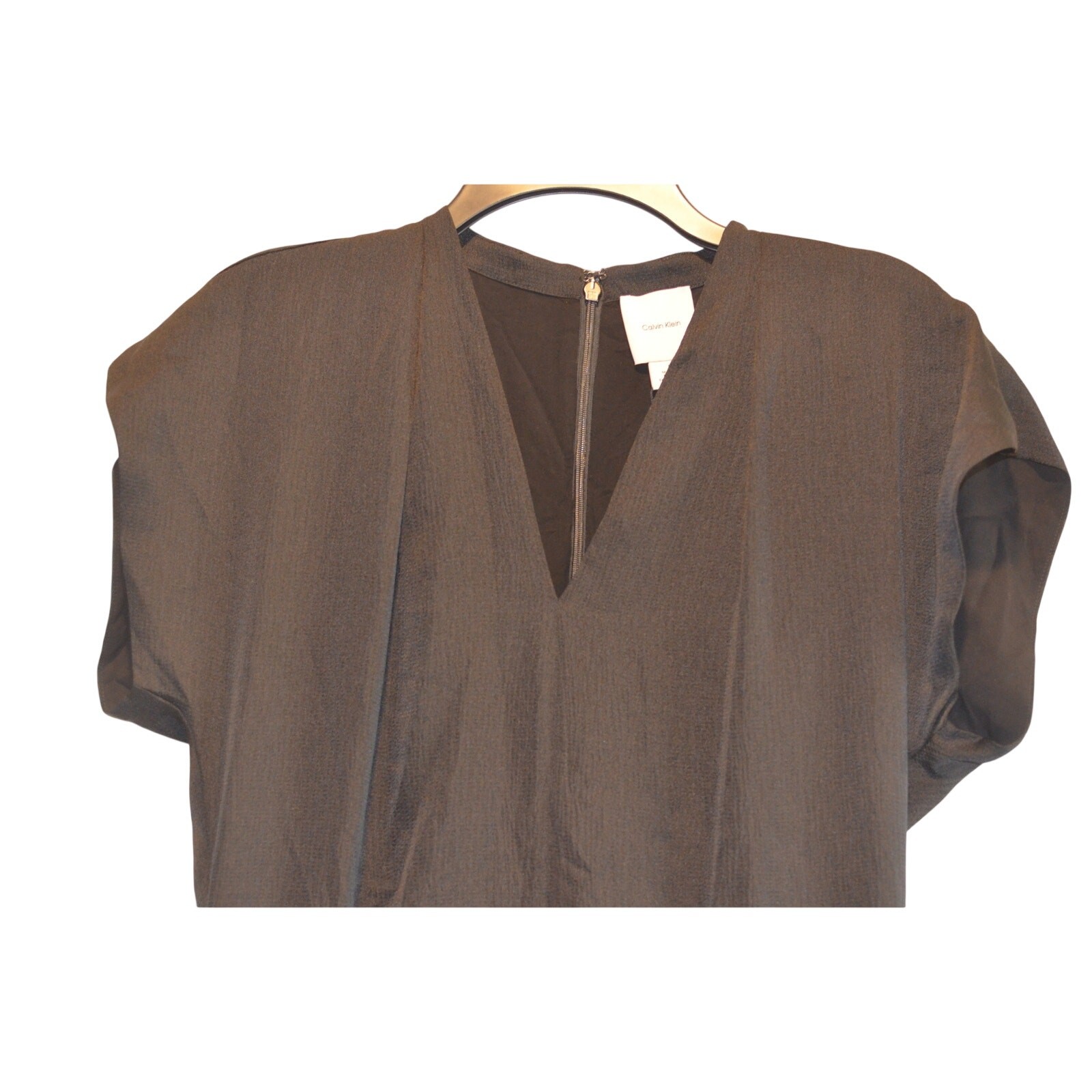 Calvin Klein Women's Satin V-Neck Midi Dress in Black thumbnail 4