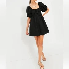 Pomander Place Ares Dress Linen Puff Short Sleeve Mini Black Size XL NEW