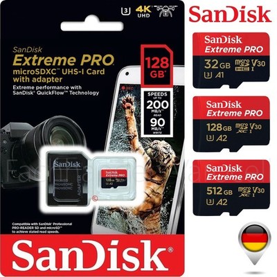 SanDisk Extreme Pro micro SD Speicherkarte 32GB 64GB 128GB 256GB 512GB 4K A2 V30