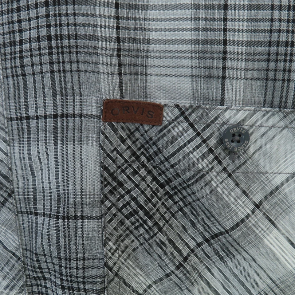 Orvis Shirt Mens 2XL Gray Black Plaid Short Sleeve Button Up Pocket - Image 2 of 4