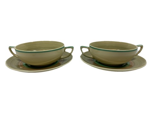 Susie Cooper Wedding Band/Ring Soup Bowl Underplate Art Deco 1930s Set Of 2