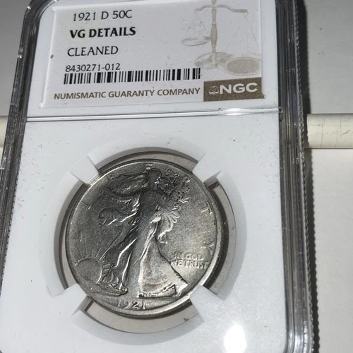 1921 D Liberty Walking Silver Half Dollar NGC Graded Very Good Details