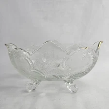 Vintage Jeannette Lombardi Clear Glass Gold Rim Oval Serving Bowl Footed Compote