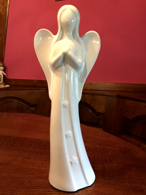 Engel Figur weiß glänzend Skulptur modern edel creme-weiss 40 cm hoch betend NEU