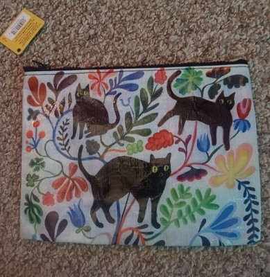 Blue Q Here Kitty Black Cat Bag Recycled Materials Zip Top Pouch 9.5  X 7 