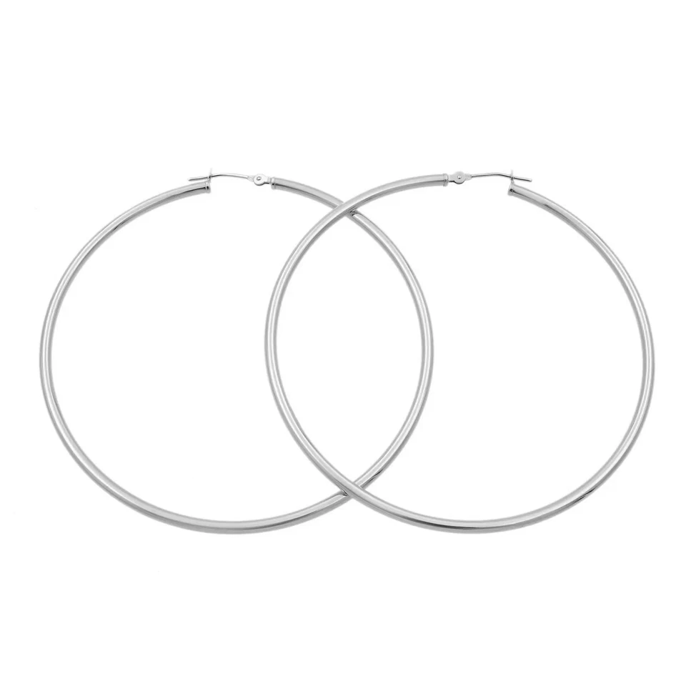 Rachel Koen 14K White Gold Large Hoop Earrings 2.2inch