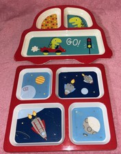 MELAMINE Boy  s Child Divided Plates 2 Dinosaurs Spaceships Target