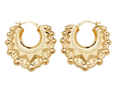 9ct Gold LARGE Spiked Creole Hoop Earrings Solid 9ct Gold 375  Victorian UK