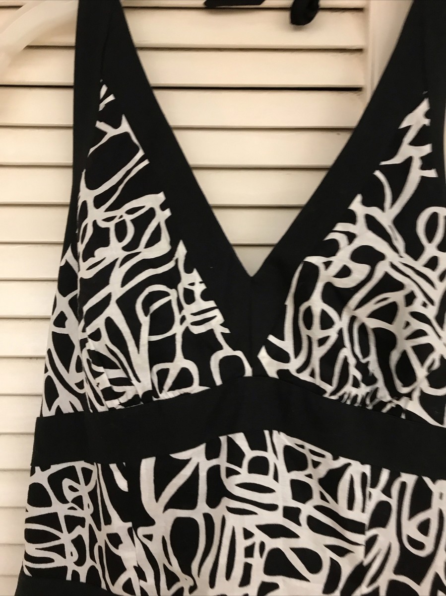 Maggy Boutique Sz 6 Black & White Halter Dress, Lined Back Zip