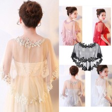 Solid Color Bridal Wedding Wrap Lace Tulle Appliques Cape Shoulder Cover  