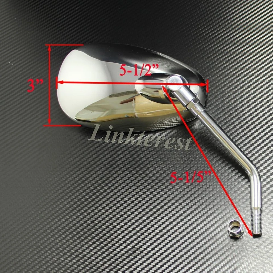 ESPEJOS RETROVISORES CROMADOS MOTO OVALADOS VÁSTAGO LARGO PARA HONDA SUZUKI KAWASAKI 10MM Foto 2 de 4