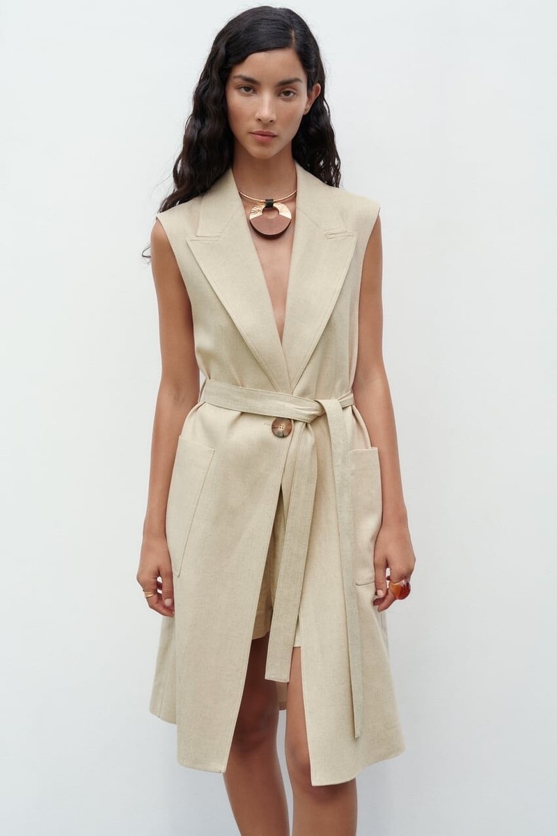 BNWT ZARA Light Beige Linen Blend Long Waistcoat Size XL | eBay UK