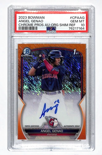 2023 BOWMAN CHROME ANGEL GENAO 1st PROSPCT AUTO ORANGE SHIMMER  2/25 PSA 10 AUTO