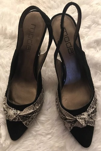 Moda Spana Black & Snakeskin Slingback Pumps 8M EUC - Picture 2 of 10