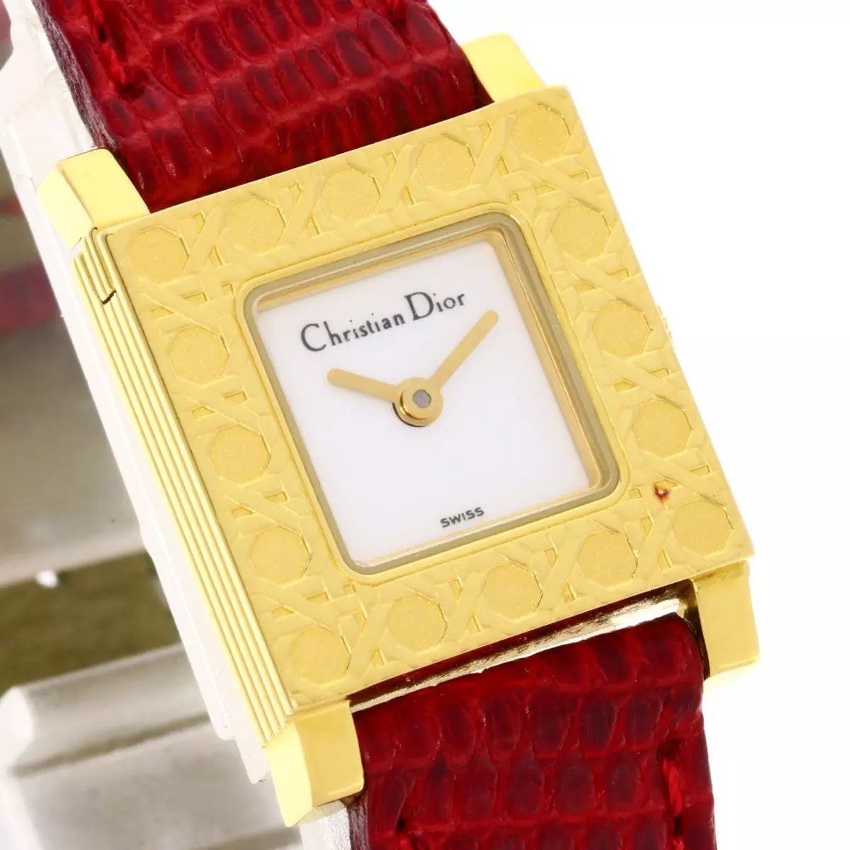 Montre femme Christian Dior La Parisienne D60 159 bracelet lézard GP doré rouge occasion
