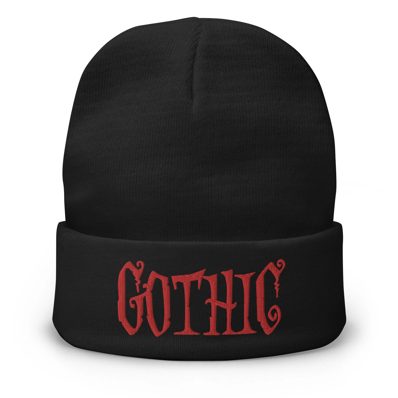 Gothic Dramatic Style Embroidered Cuff Beanie Dark Goth Clothing Red Thread
Opens in a new window or