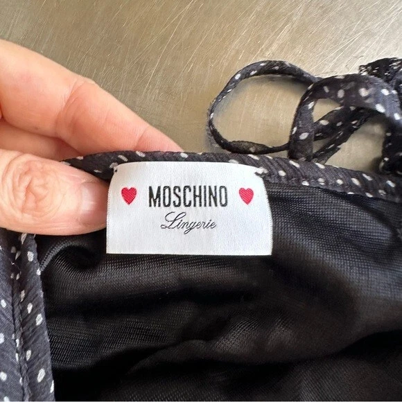 Moschino Chiffon Silk Lace BLK WHT Heart Polka Dot Bustier Cami Top XS or XSS - Image 2 of 4