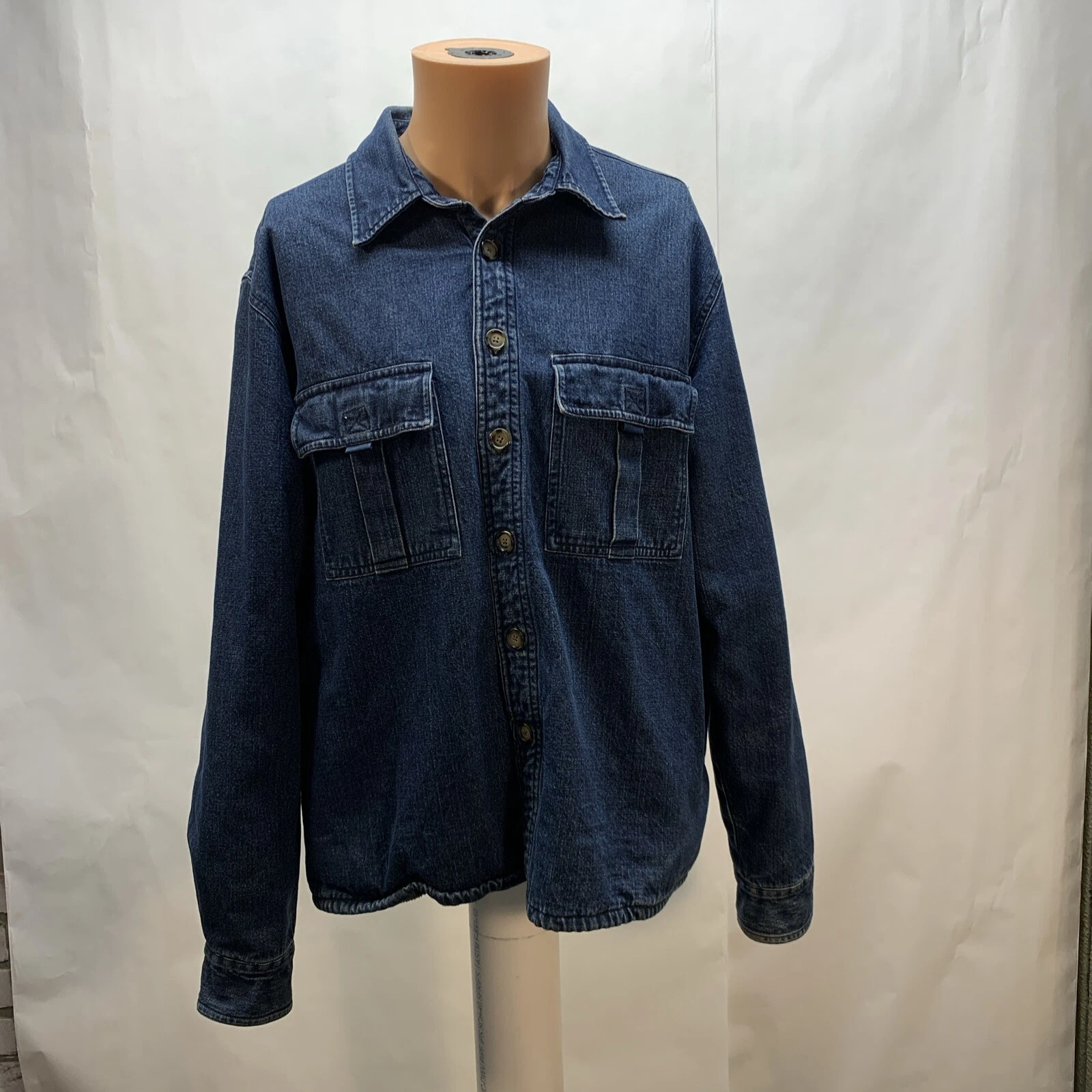 VETEMENTS Giacca jeans uomo Ruff Hewn grande foderata in pile con bottoni blu manica lunga