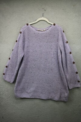 Soft Surroundings Boat Neck Purple Sweater-Large-Button Up Sleeves-Wool & Silk