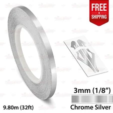 CHROME SILVER 1/8" 3mm Roll PIN STRIPE Striping Line TAPE Decal Vinyl Sticker