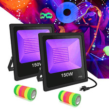 2 Pack 150W Black Flood Light Glow Party Stage Club LED UV Blacklight with Plug