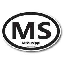 MS Mississippi US State Oval Magnet Decal, 4x6 Inches, Automotive Magnet for Car