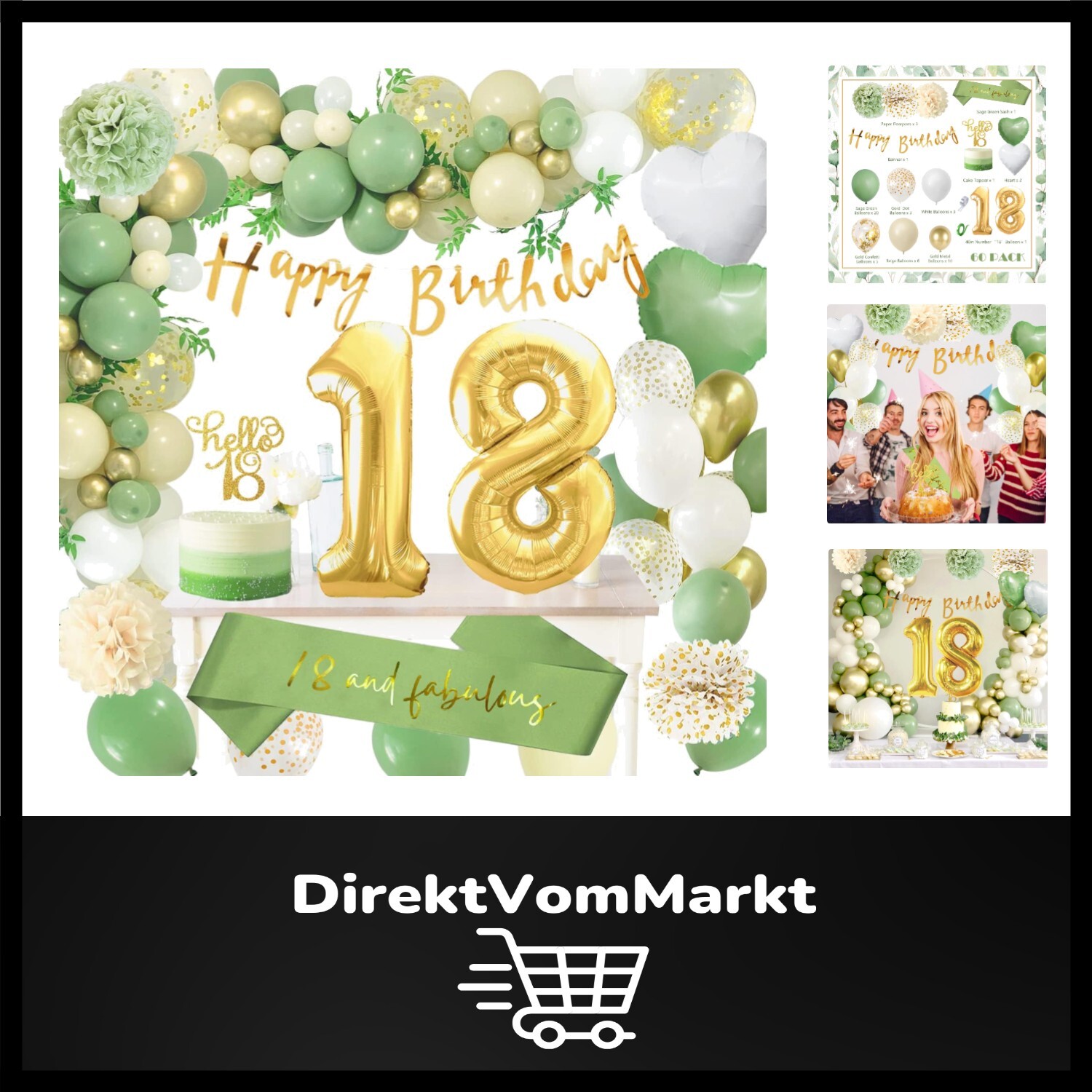 Hochwertige Geburtstagsdeko für Damen – 18. Geburtstag in Salbeigrün