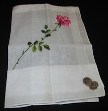 Vintage Hankie Single Pink Rose Embroidered Floral DESCO Switzerland Beauty 