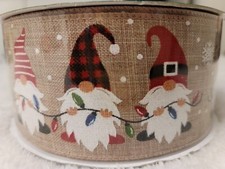 Kirkland Wire-Edged Santa Gnomes Christmas Ribbon 2.5" x 50 yds New Sealed Roll
