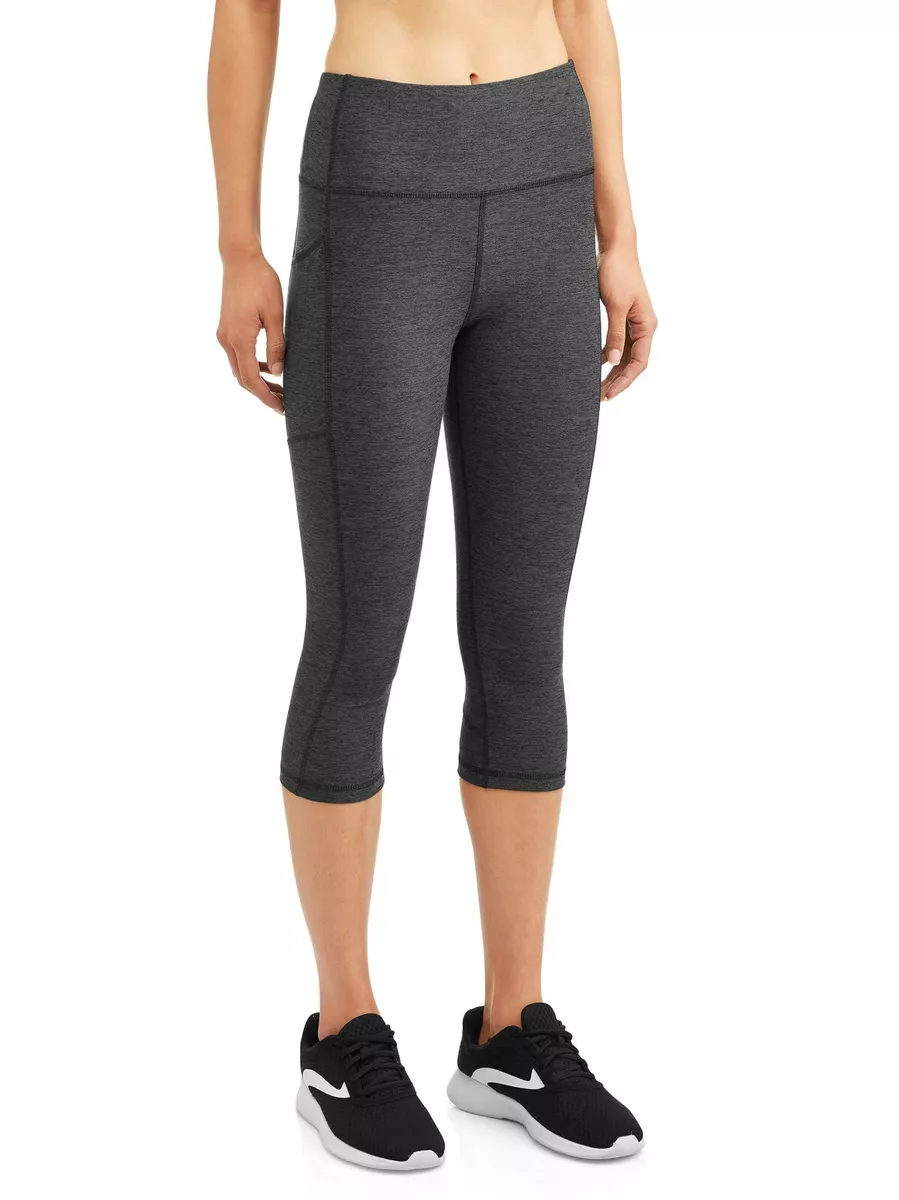 Avia Women's Black/Gray Activewear Stretch Performance Pocket Capri Pants  8-10 M